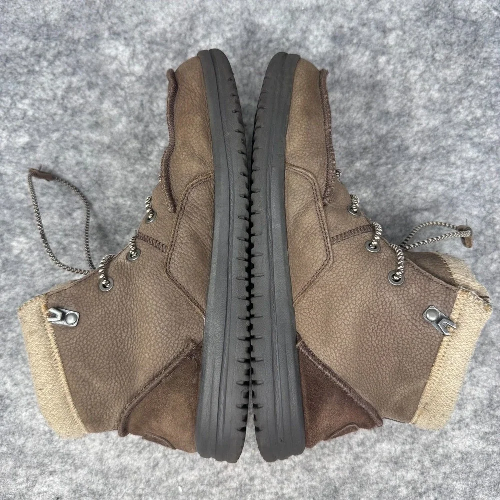 Hey Dude Mens 11 Bradley Boot Leather Brown Wool Lining Moc Toe Chukka Boots